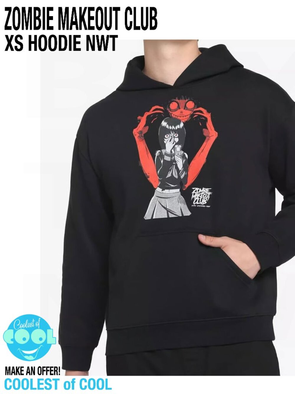 Zombie Makeout Club Creature Hoodie Manga Graphic Sweatshirt Men's XS New w tag